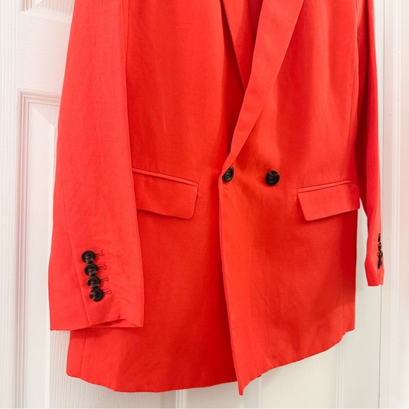 NWT Ann Taylor Linen Blend Double Breasted Blazer Red Sz 8 - Picture 7 of 9